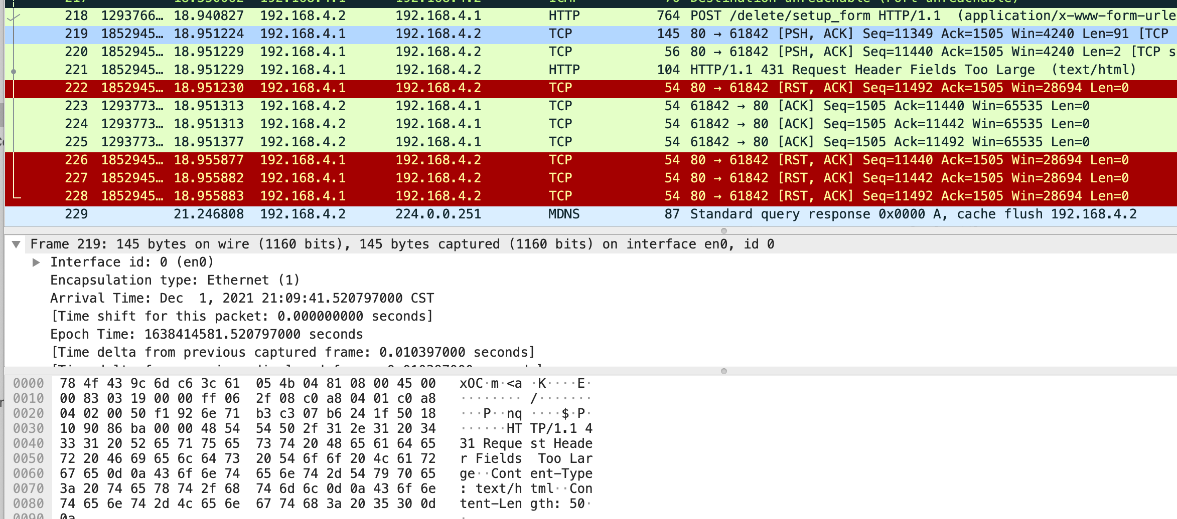 Wireshark trace post response error Packet 219.png